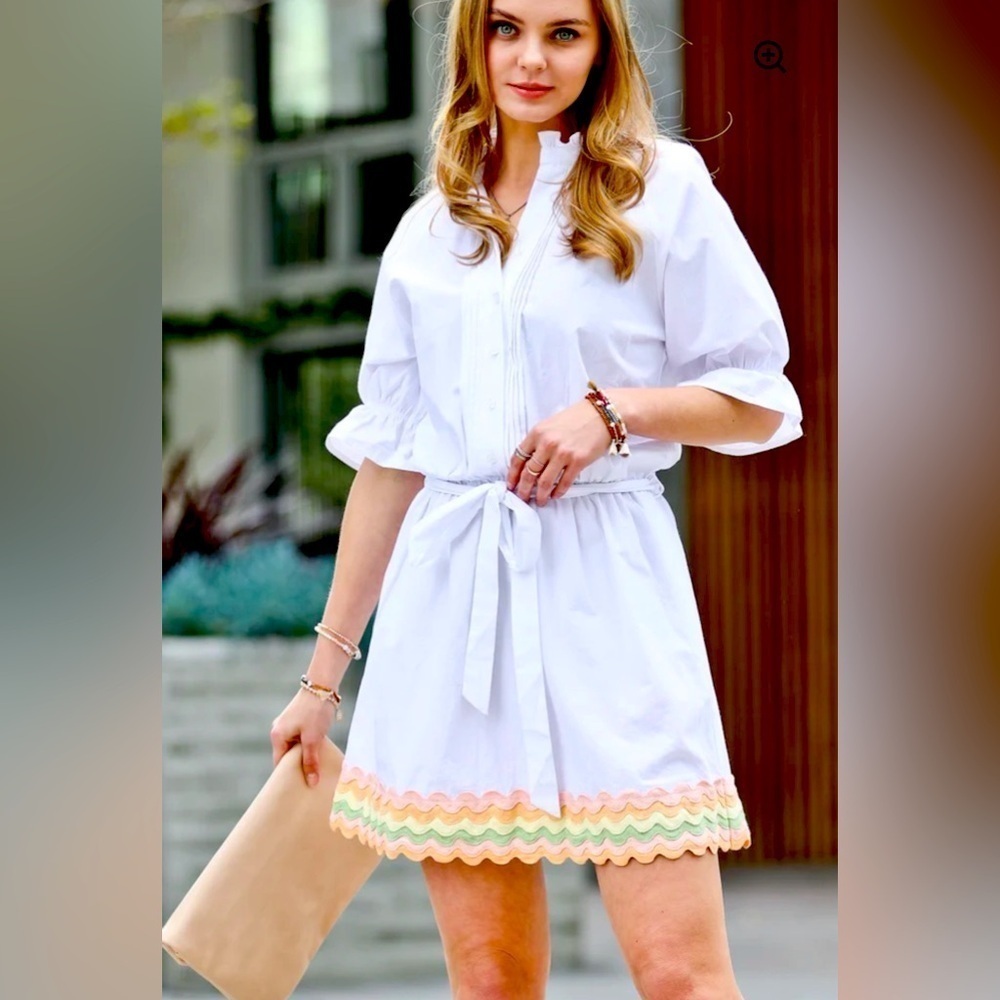 Mazik Elastic Waist Bell Sleeve Button Up Dress S